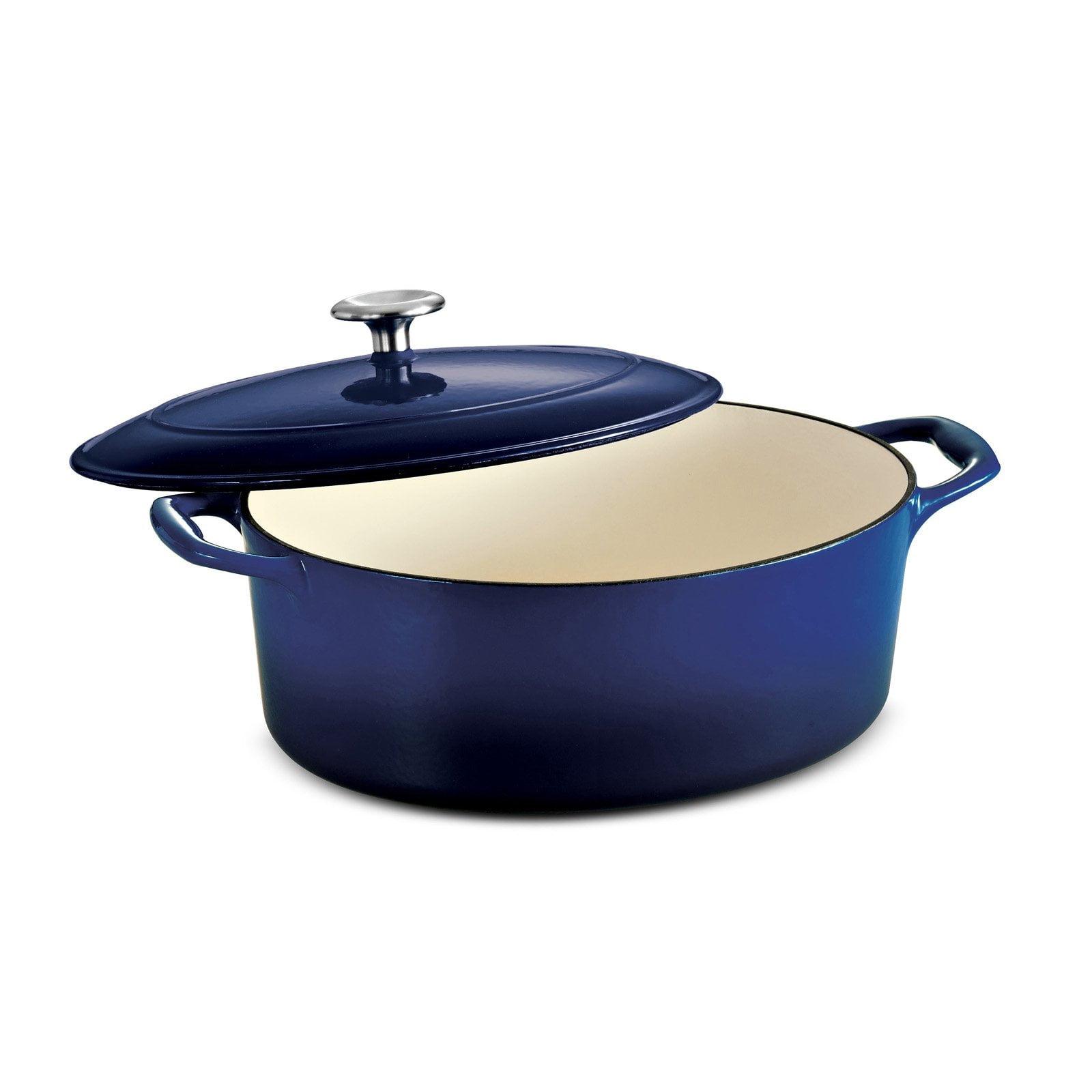 Cobalt Blue Enameled Cast Iron Oval Dutch Oven with Lid