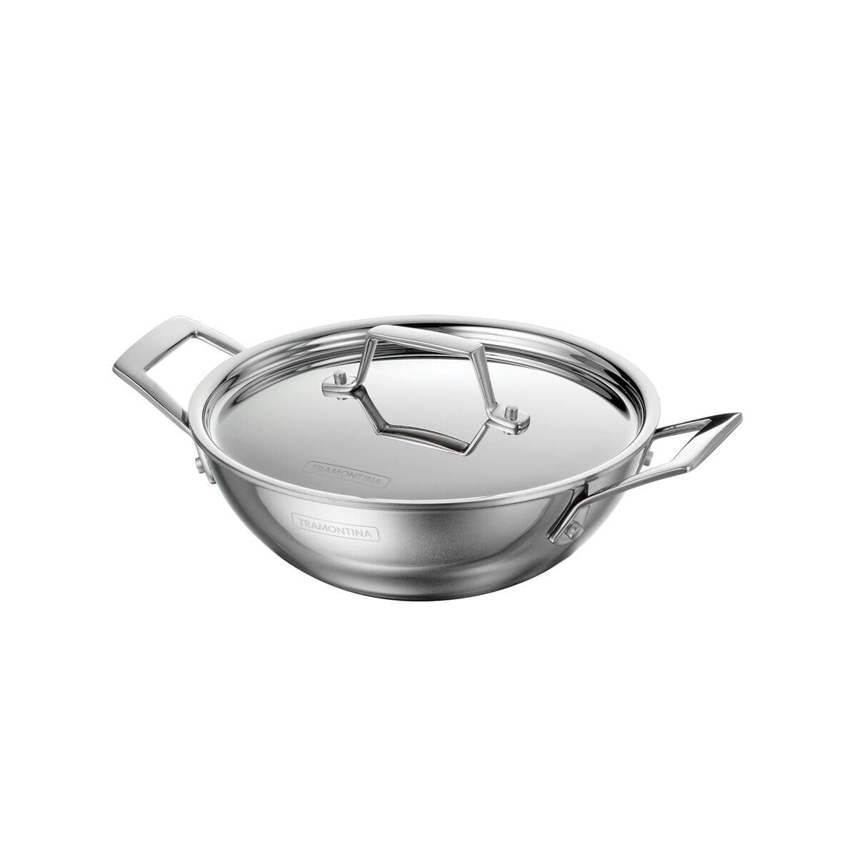 Tramontina Tramontina Utsava Tri-Ply Clad Stainless Steel Kadai with Lid, Kadhai Pot for Indian Cooking