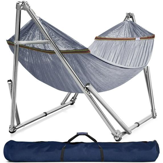 Tranquillo Adjustable Hammock Stand, Collapsible Camping Hammock and Stand, 650 lbs Capacity Deluxe Double Hammock Stand for 2 Persons, Portable Everywhere Easy Assembly Non-Slip and Noise-Free, Grey