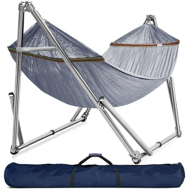 Tranquillo Adjustable Hammock Stand, Collapsible Camping Hammock and Stand, 650 lbs Capacity Deluxe Double Hammock Stand for 2 Persons, Portable Everywhere Easy Assembly Non-Slip and Noise-Free, Grey