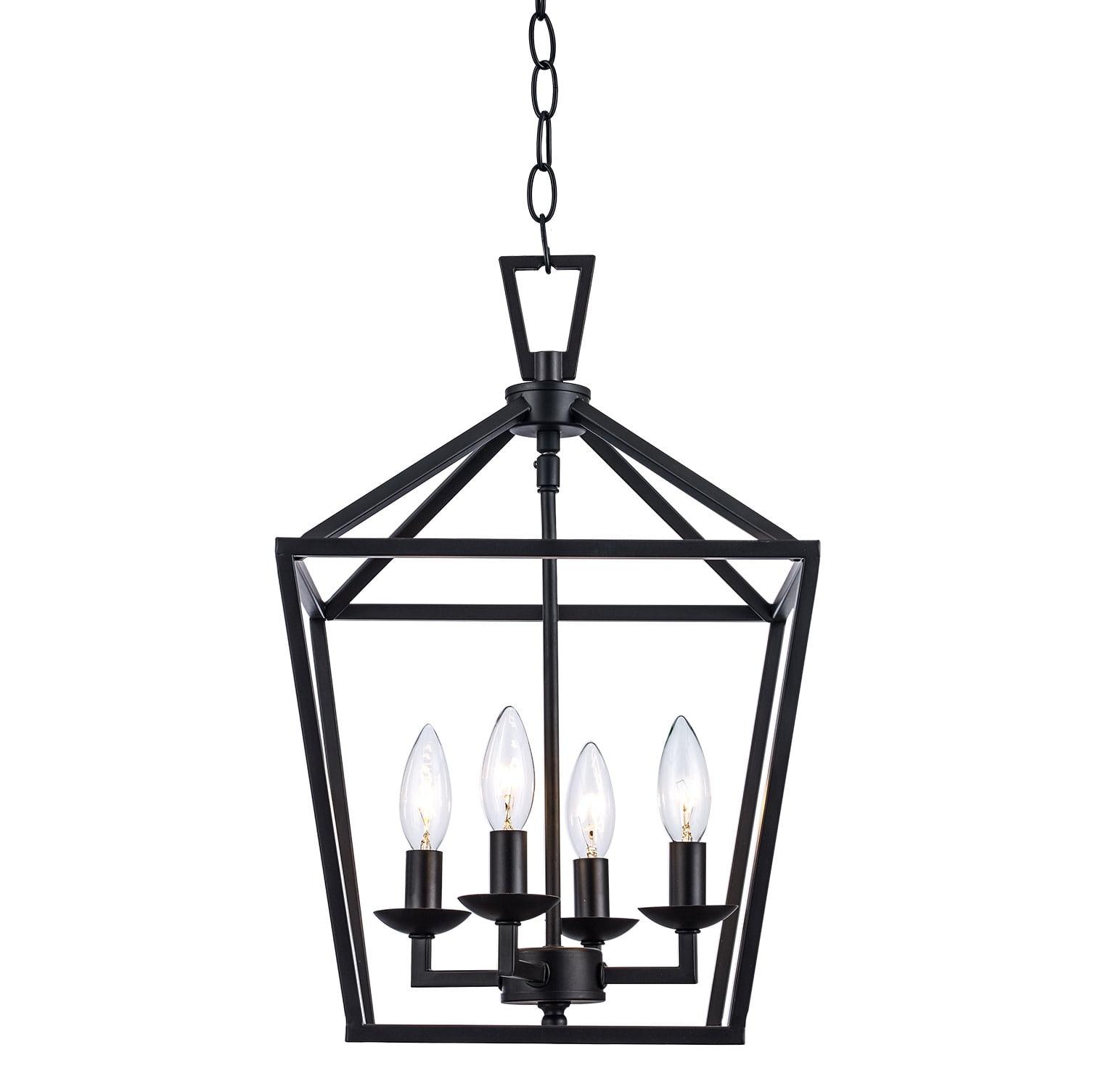 Lacey Rustic Black Metal 4-Light Lantern Pendant