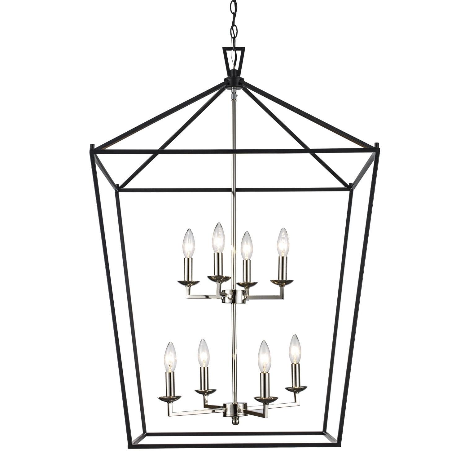 Lacey Polished Chrome & Black 8-Light Square Pendant Chandelier