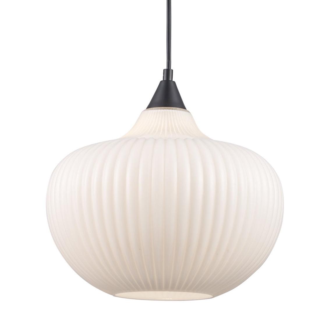 Black Ribbed Glass Globe Pendant Light