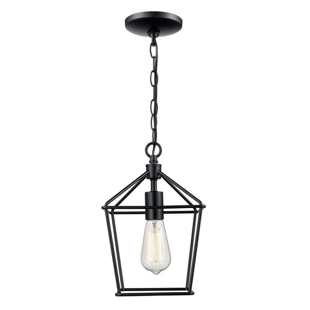 Farmhouse Industrial Black Metal Cage Mini Pendant Light