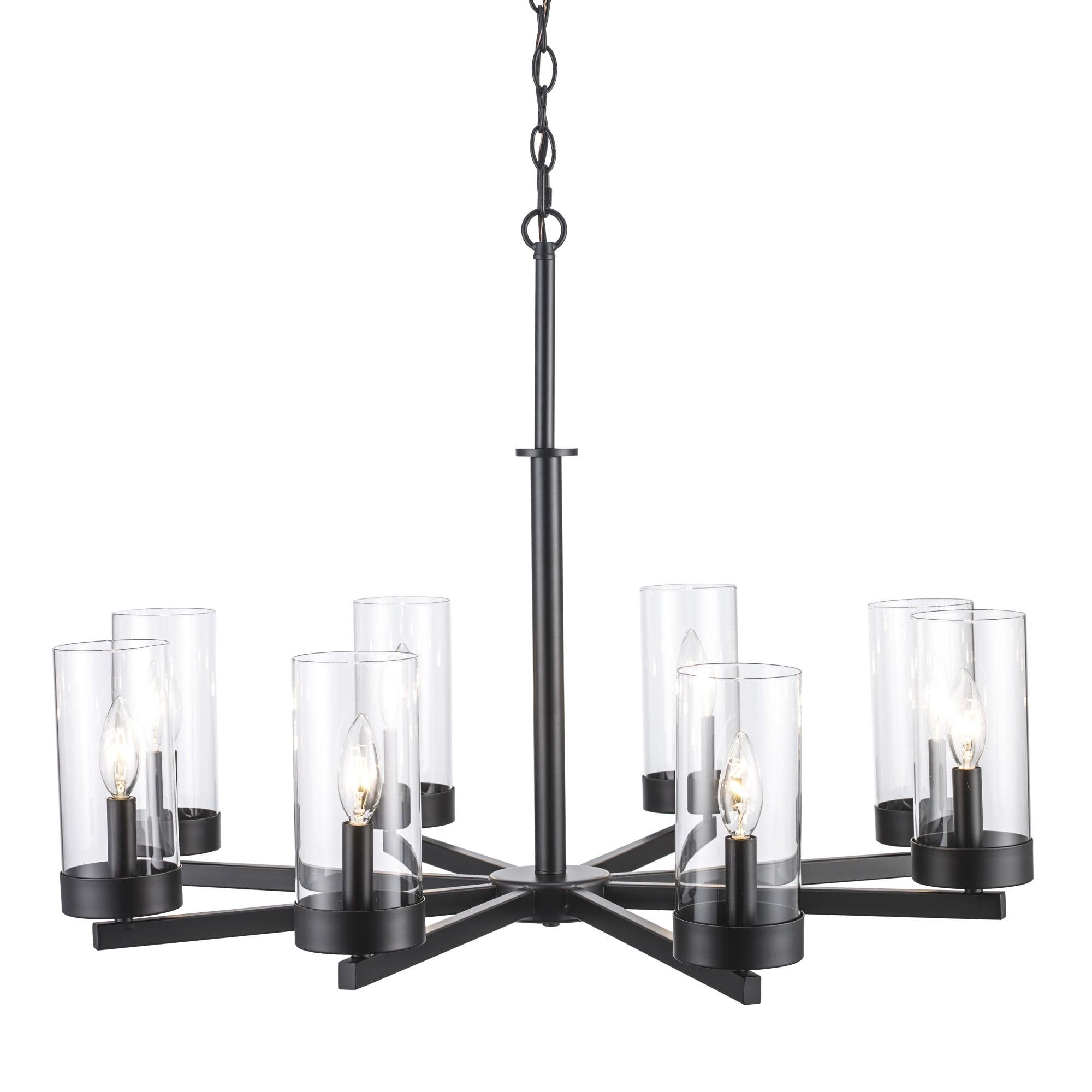 Meadowlark Modern Farmhouse 8-Light Black Chandelier with Clear Glass Shades