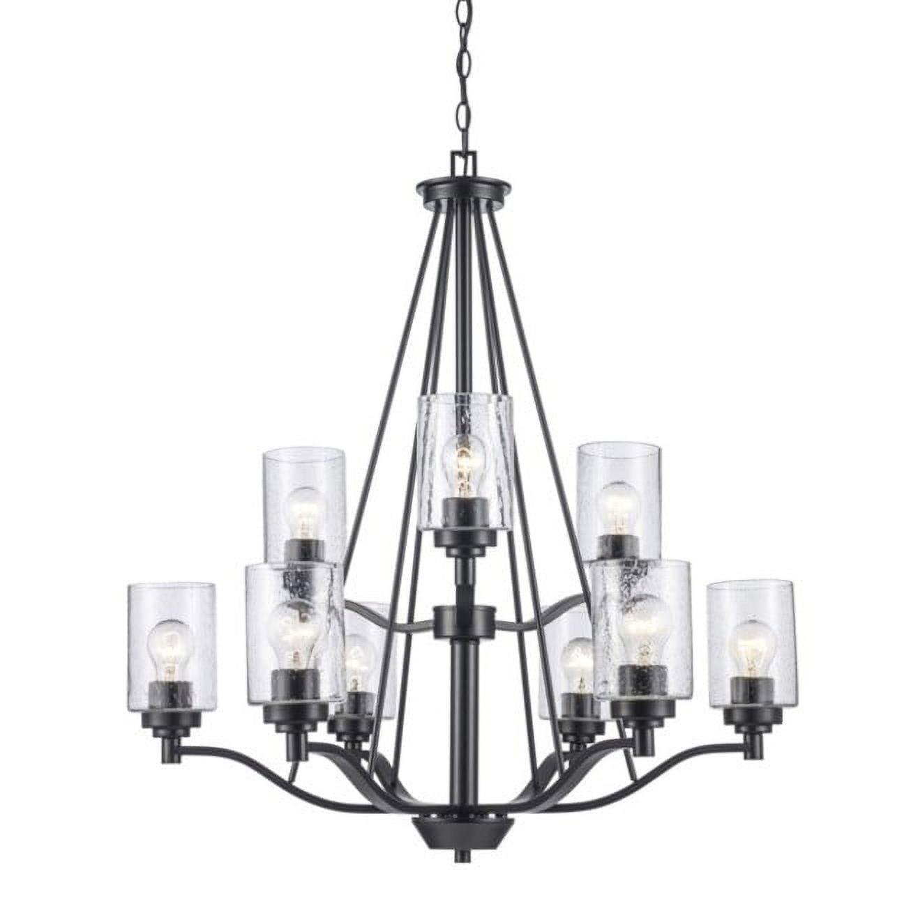 Simi Modern Black 9-Light Tiered Chandelier with Seeded Glass Shades