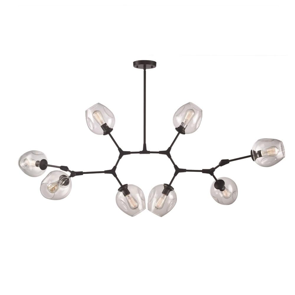 Quantum Geometric 8-Light Globe Pendant in Black with Clear Glass