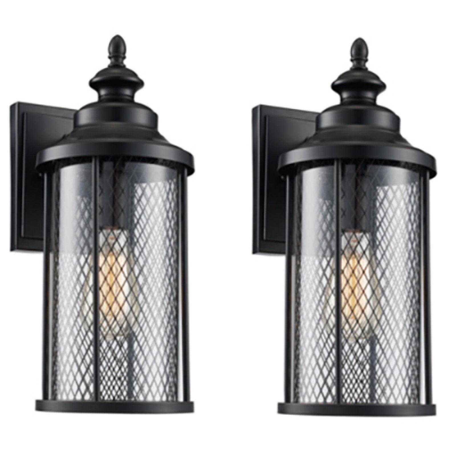 Black Industrial Lantern Sconce with Glass Shade