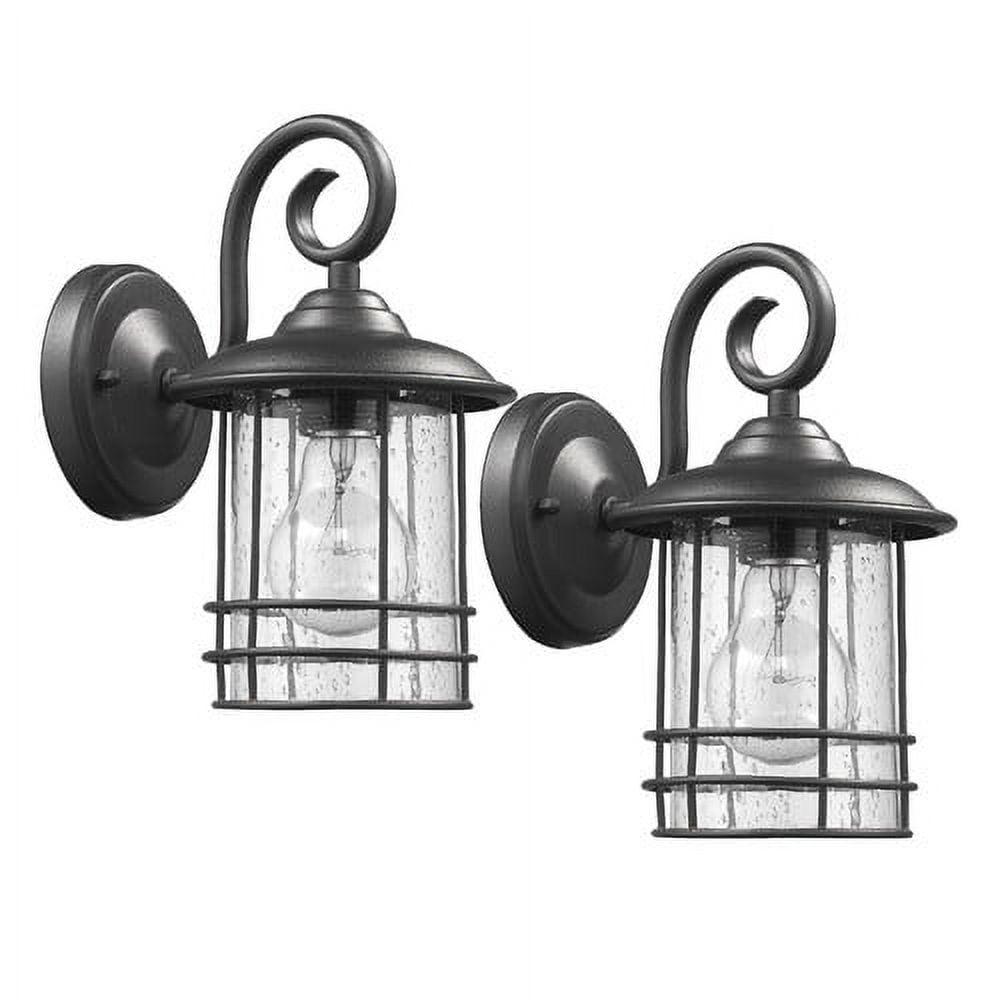 Black Seedy Glass Outdoor Wall Sconce Set