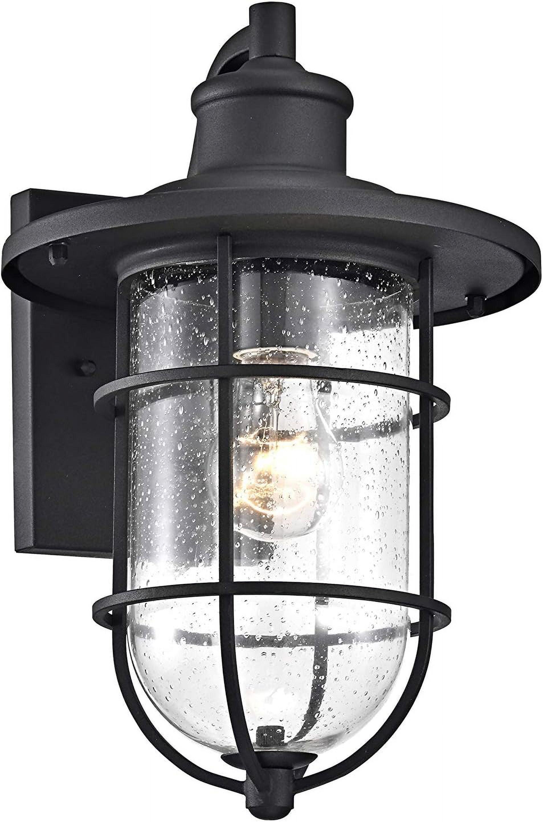 Classic Textured Black Outdoor Wall Sconce with Seedy Glass Globe