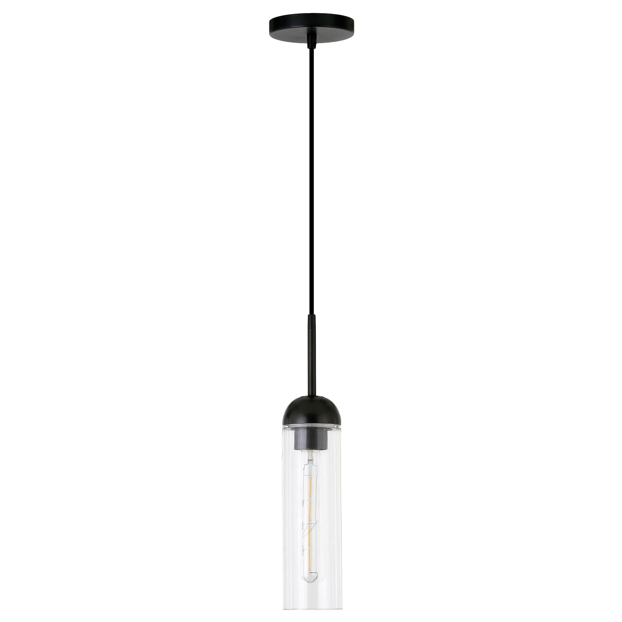 Eloise Mini Drum Pendant in Blackened Steel with Clear Glass