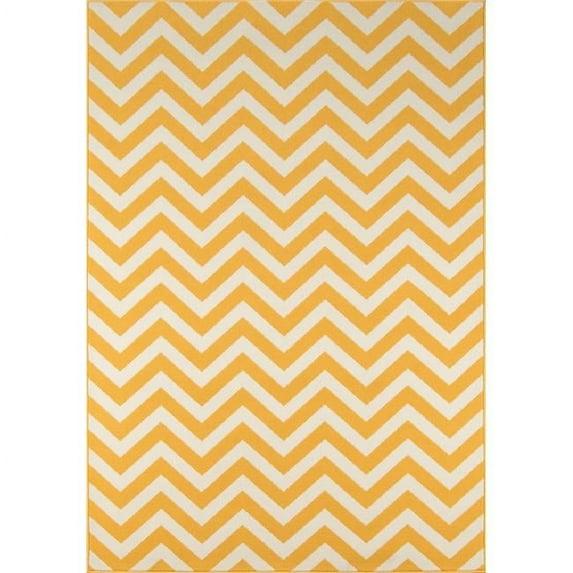 Transitional - Contemporary & Modern - Indoor & Outdoor - Striped Baja Egyptian Regional Machine Made Area Rug - Yellow - 1 ft. 8 in. x 3 ft. 7 in.