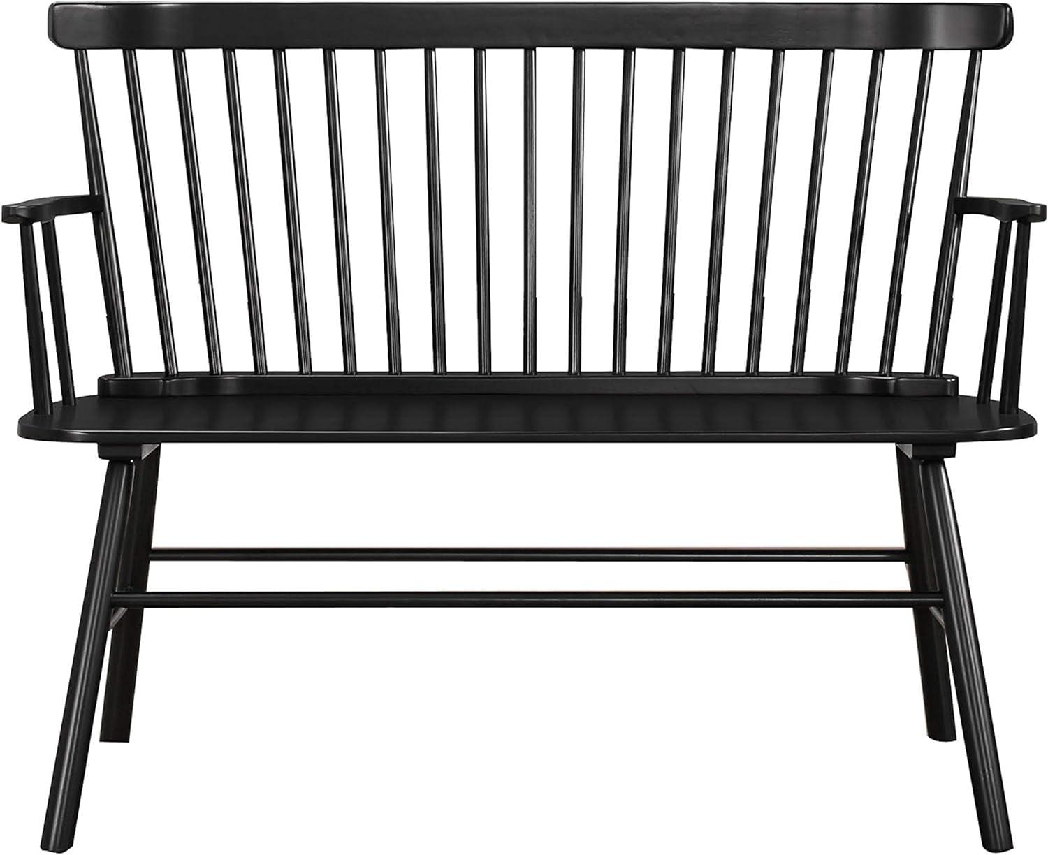 Transitional Black Wooden Spindle Back Bench with Splayed Legs