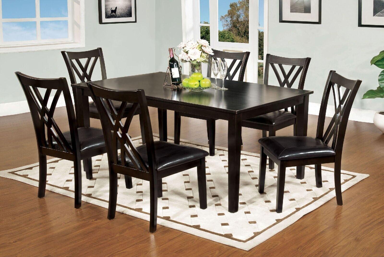 Espresso Wood 7-Piece Dining Set with Faux Leather Seats