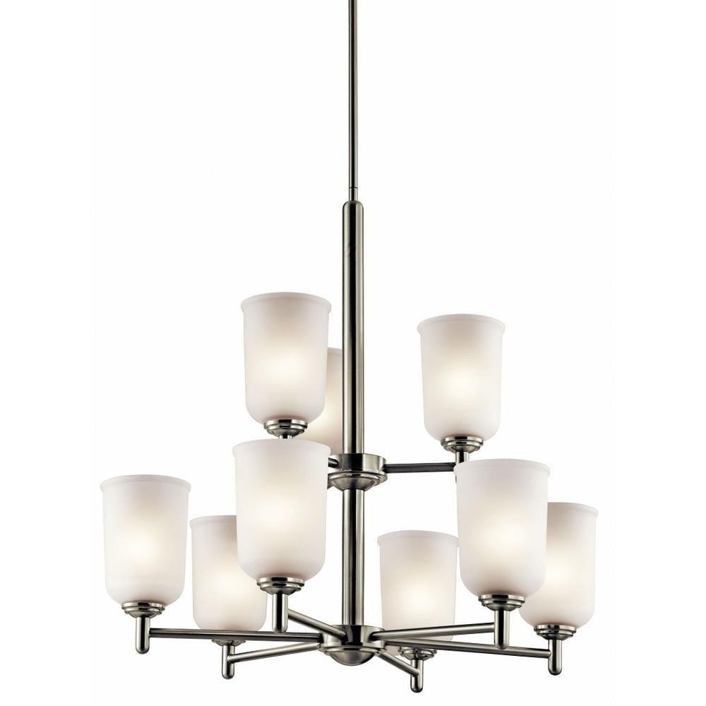 Brushed Nickel 26.5" 9-Light 2-Tier Chandelier with Clear Glass Shades