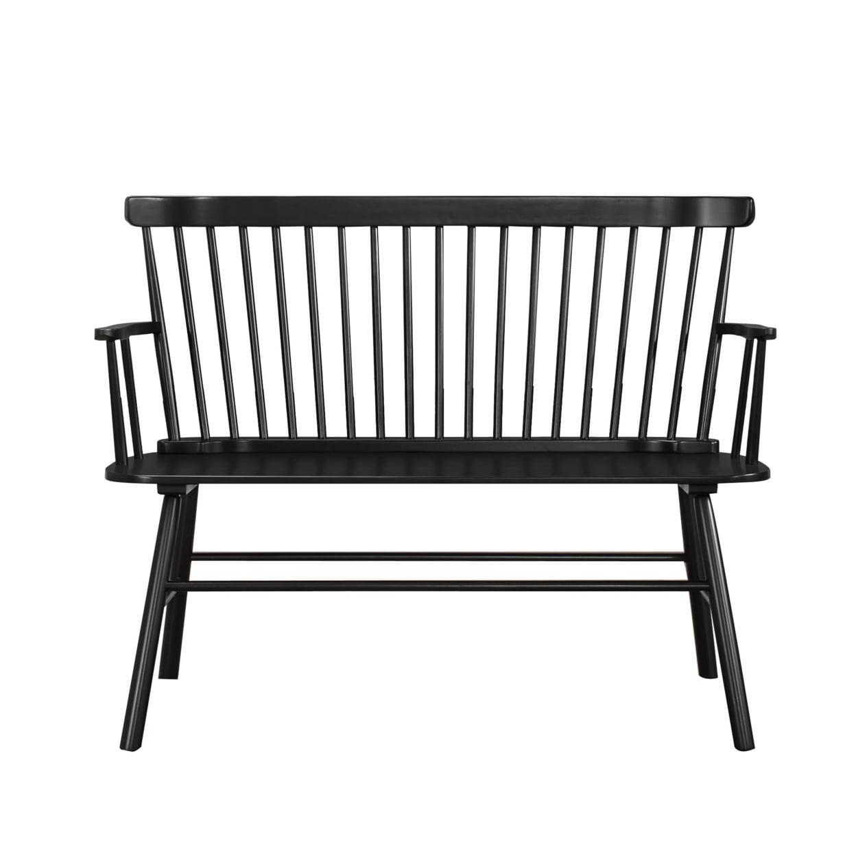 Transitional Black Wooden Spindle Back Bench with Splayed Legs