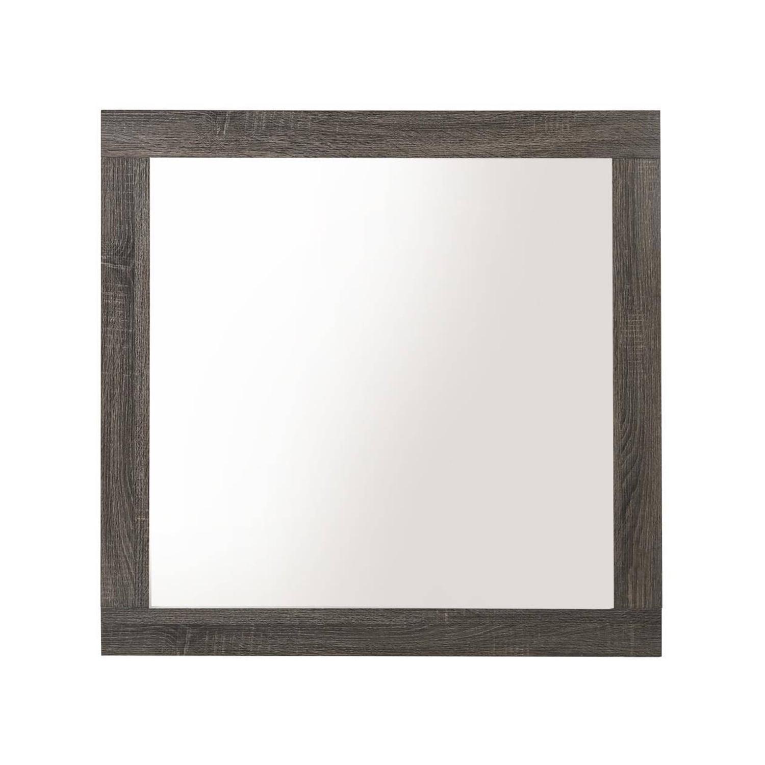 Transitional Grained Wood Square Bedroom Mirror in Gray