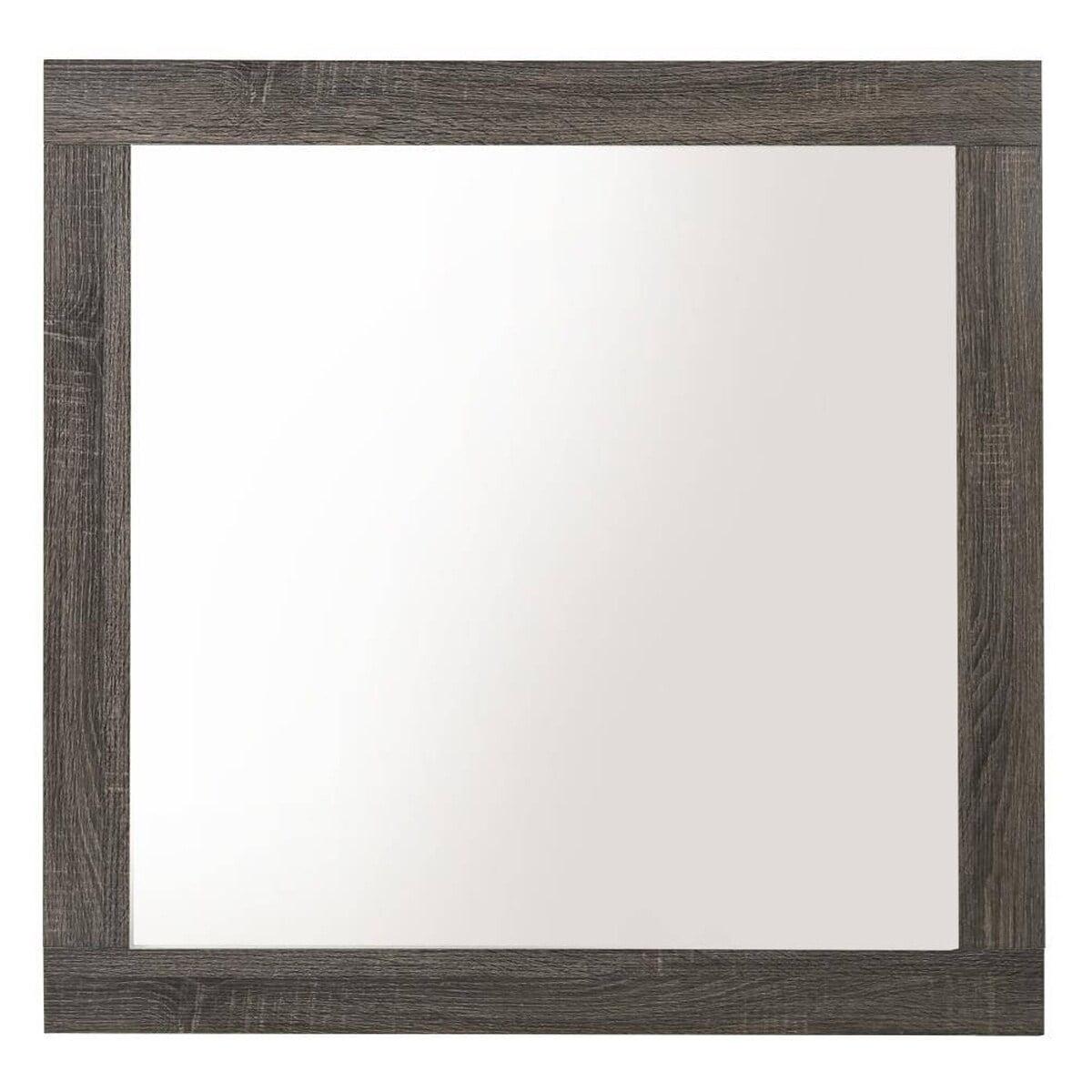 Transitional Grained Wood Square Bedroom Mirror in Gray