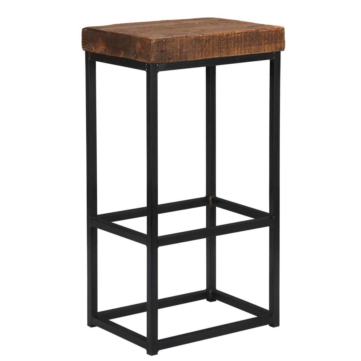 Adjustable Iron and Pine Wood 30" Barstool, Black and Brown