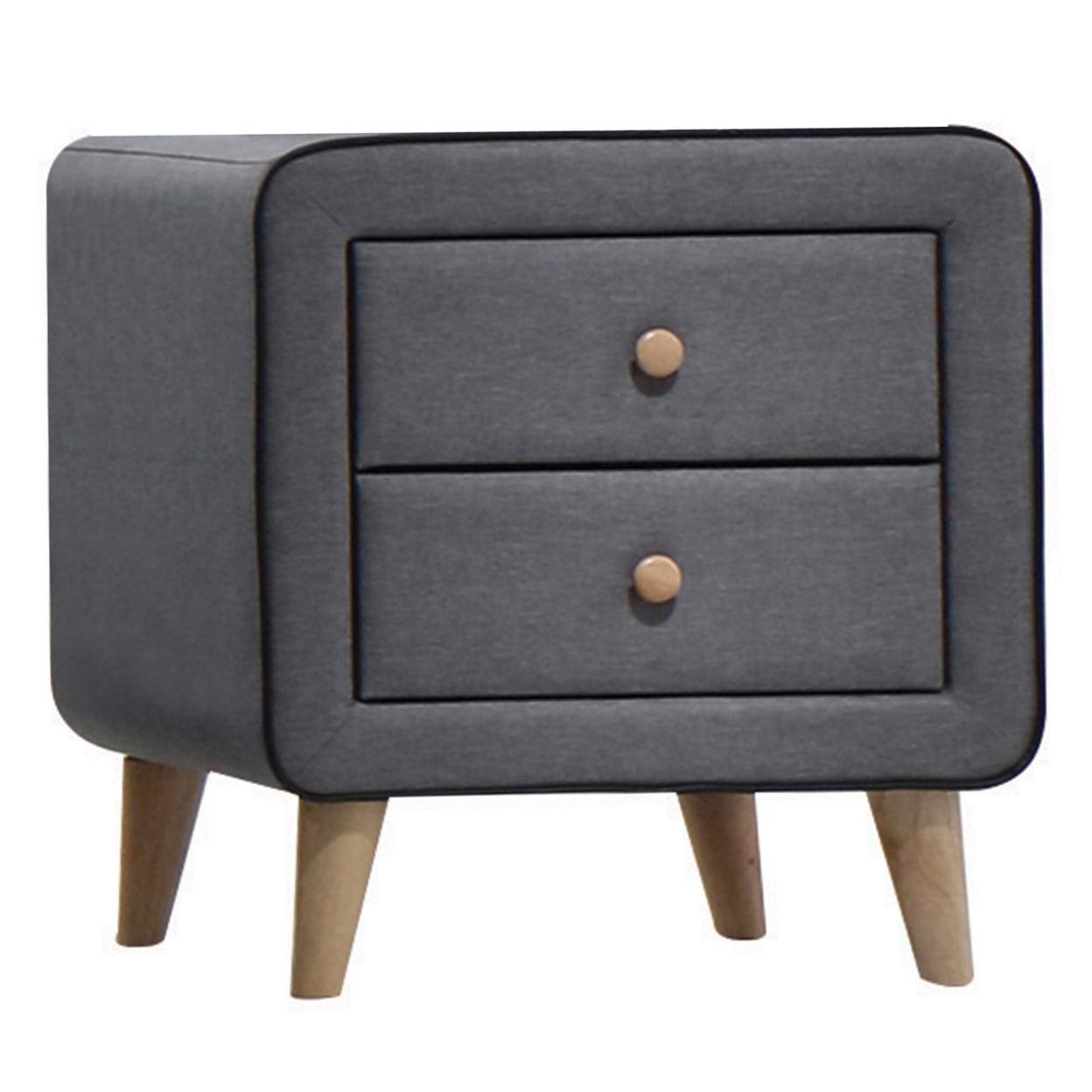 Valda Light Gray Fabric 2-Drawer Nightstand