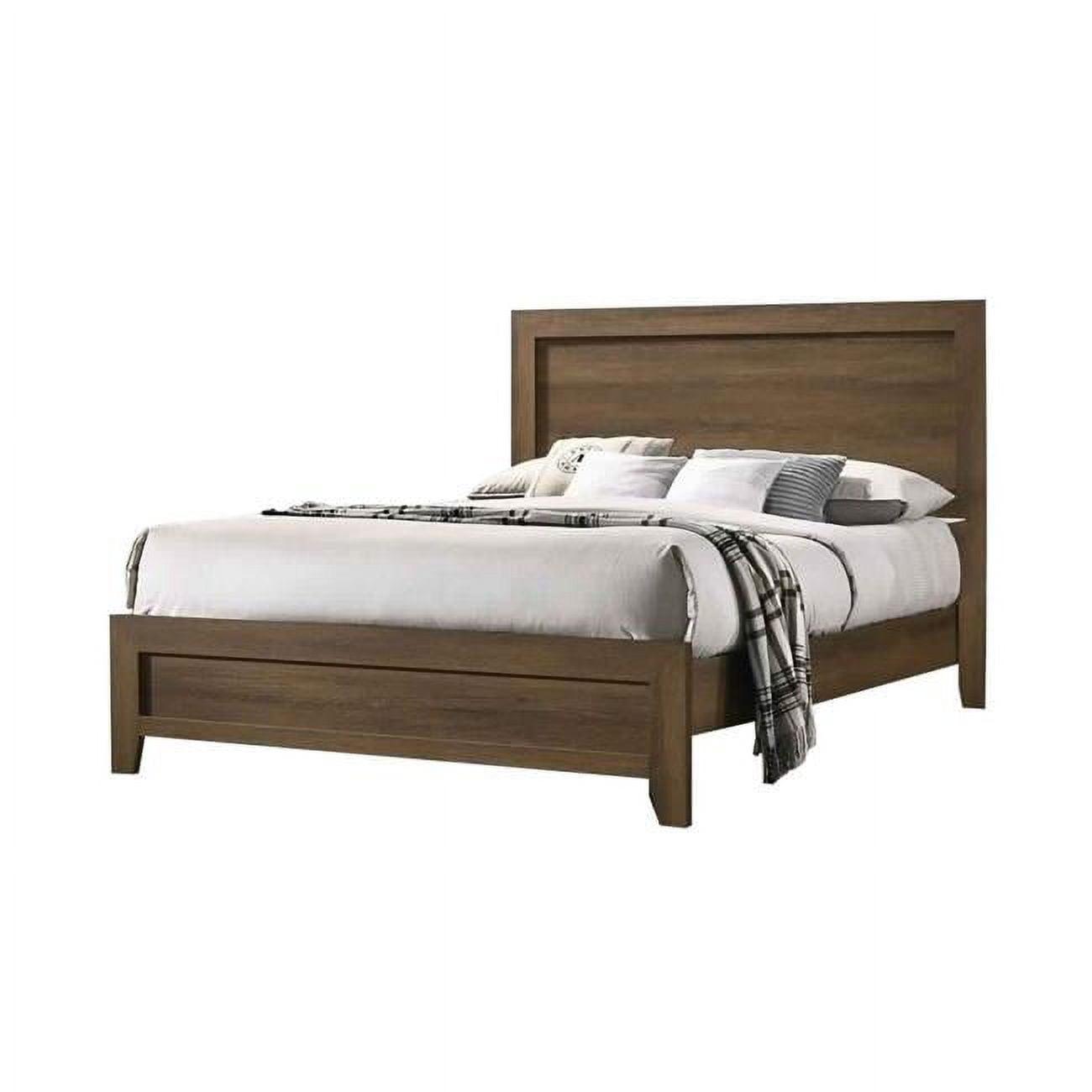 Transitional King-Sized Bed with Upholstered Headboard and Storage Drawer, Brown