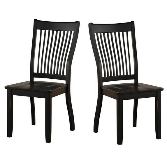 Transitional Style Wooden Side Chair with Slatted Backrest, Set of 2, Black