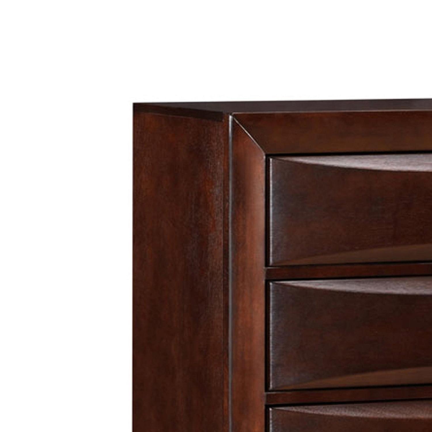 Espresso Brown Wooden Chest with 5 Beveled Drawers