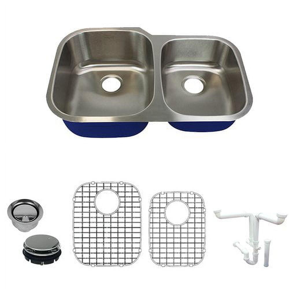 Meridian 32'' Double Bowl Brushed Stainless Steel Undermount Kitchen Sink