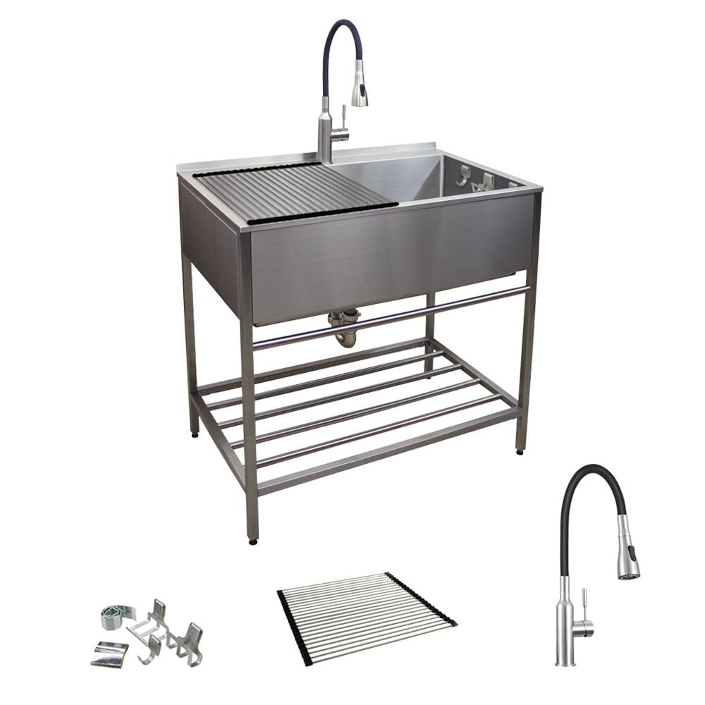 TFH-3622-SS 36'' L x 22'' W Free Standing Laundry Sink with Faucet