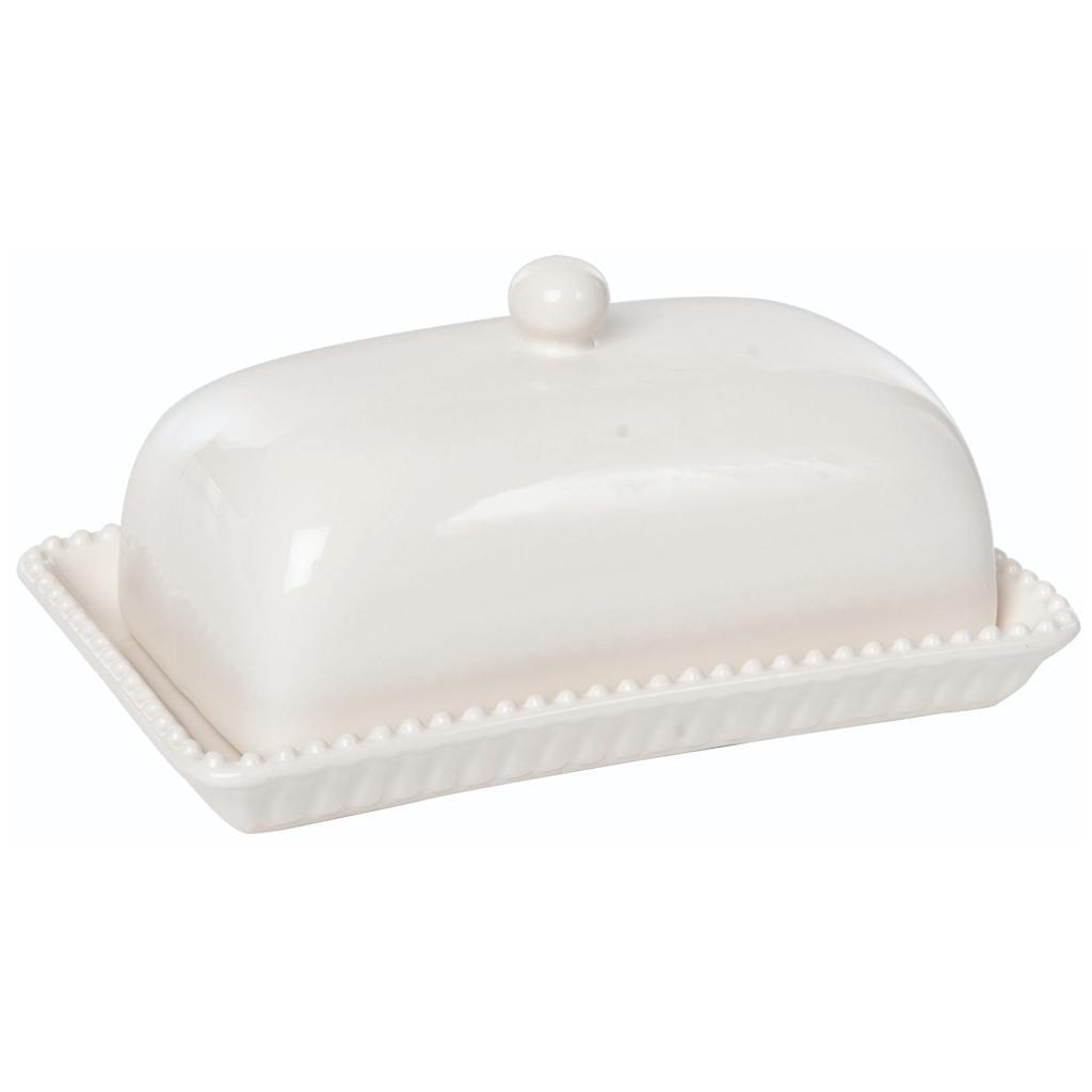 VIP Dolomite 8.5 in. White Hobnail Textured Border Butter Dish