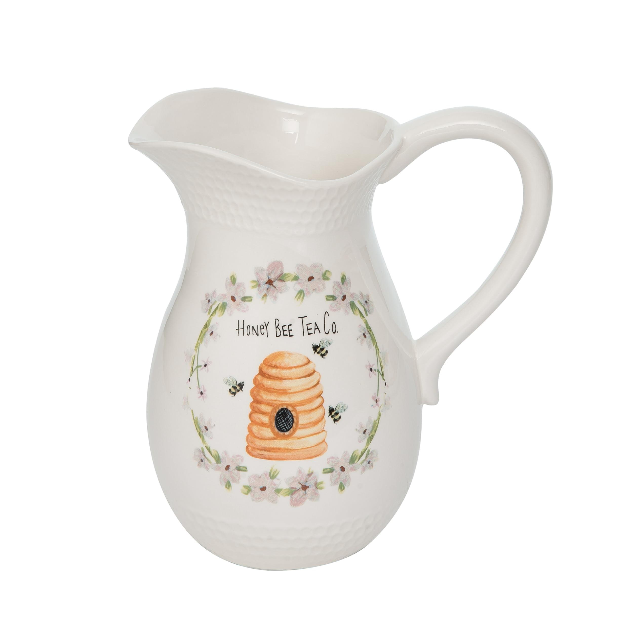 VIP Dolomite 8.5 in. White Honey Bee Tea Company Pitcher