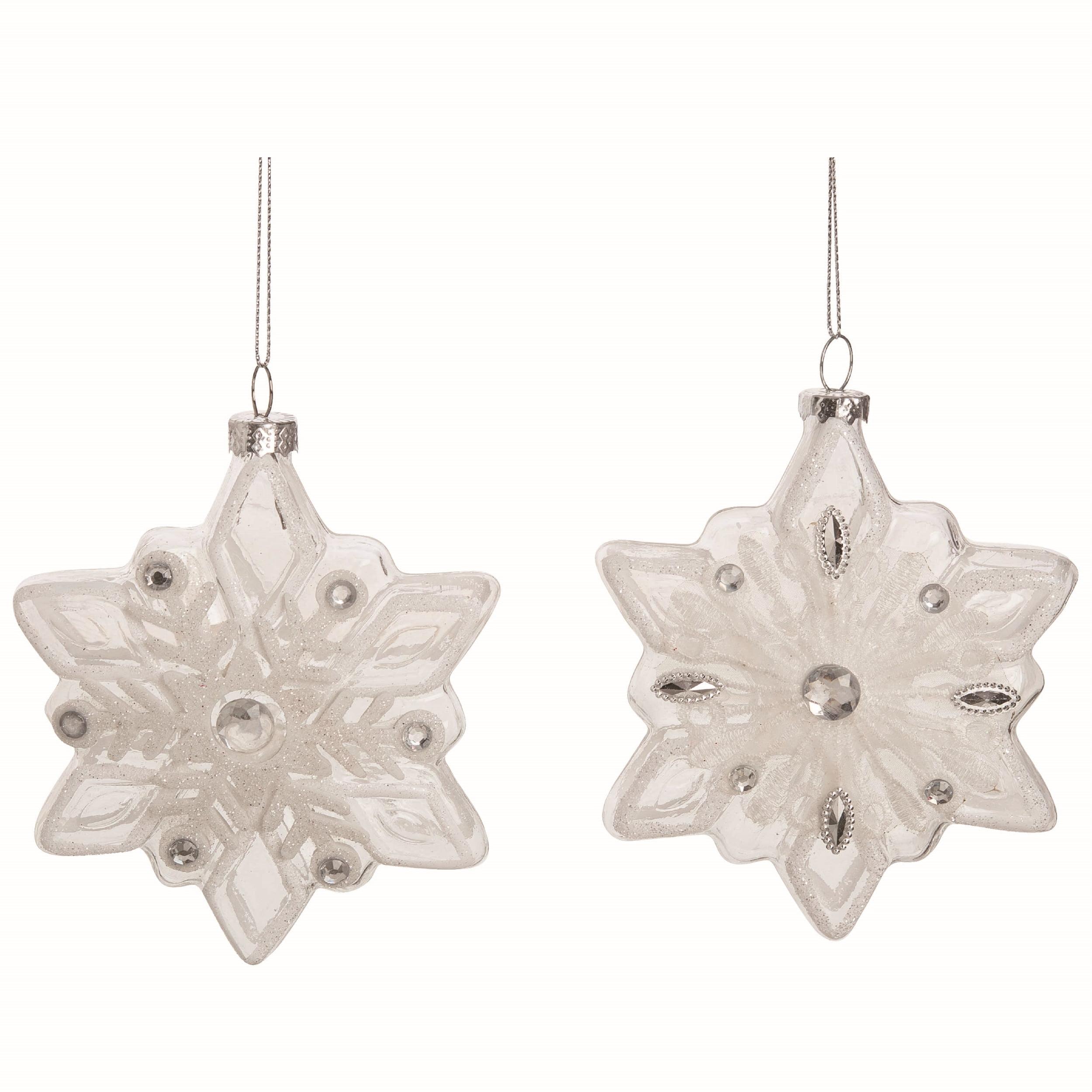 Clear Glass Snowflake Shaped Christmas Ornaments Set of 2