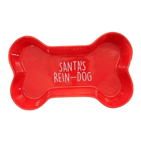 Transpac 1.75 In Holiday Pet Bowls Bone Shape Paw Prints Pet Bowl