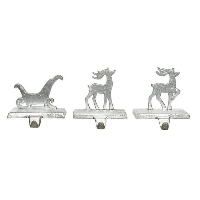 Transpac Set of 3 Metal Reindeer/Sleigh Stocking Holder