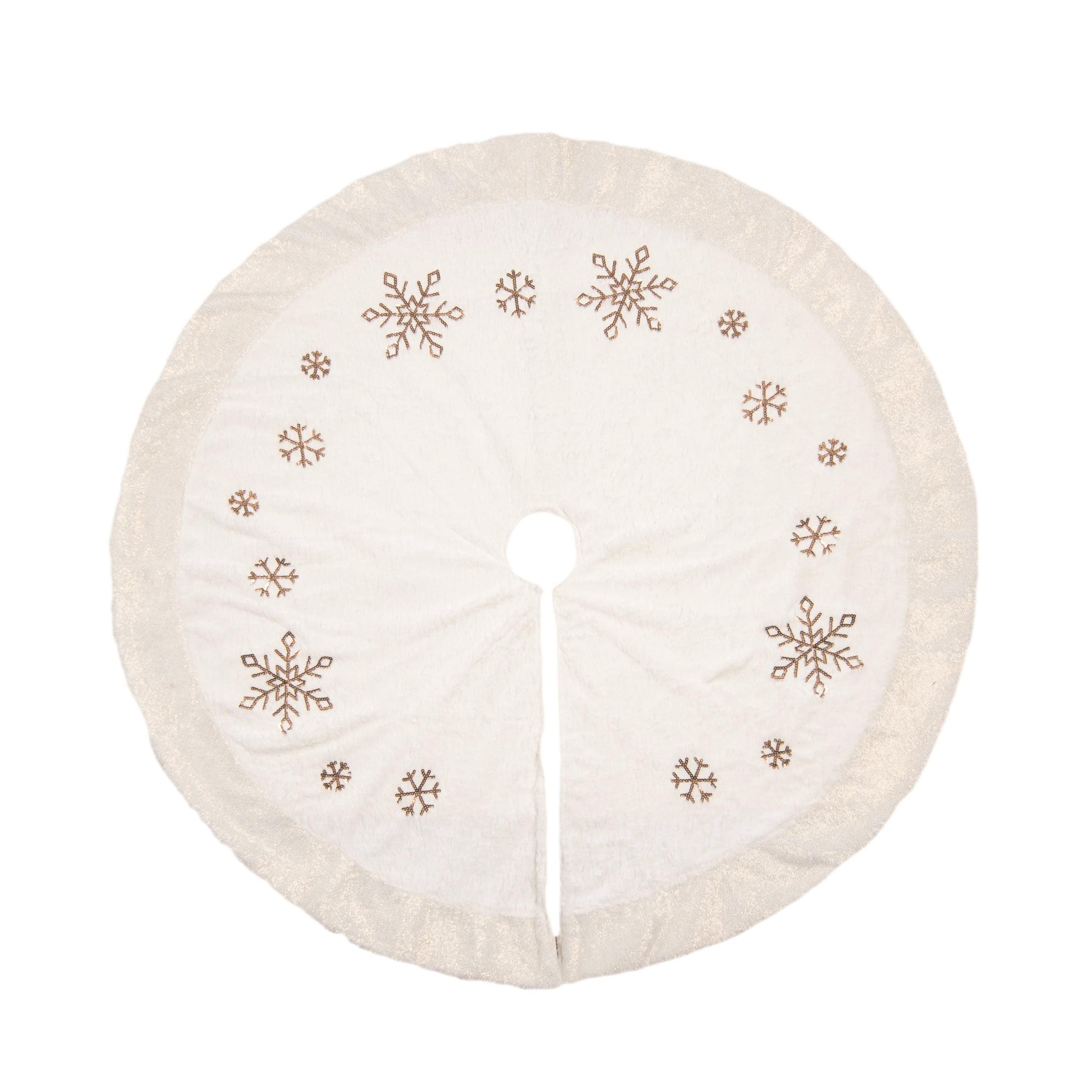 Transpac Transpac Polyester 49.21 in. Off-White Christmas Glam Snowflake Tree Skirt