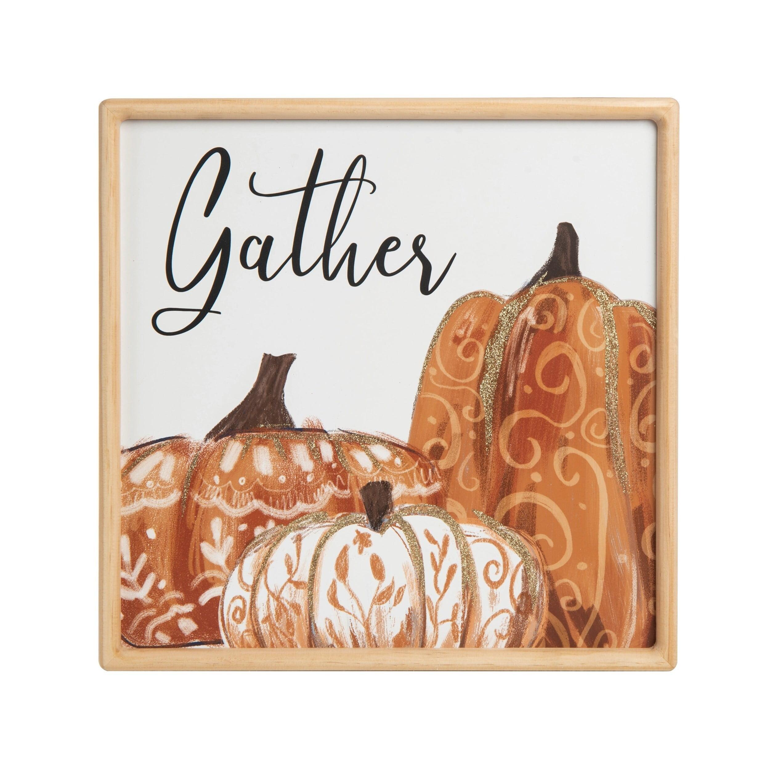 August Grove® Wood 15.75 in. Multicolor Autumn Pumpkin with Leaves Gather Wall Decor