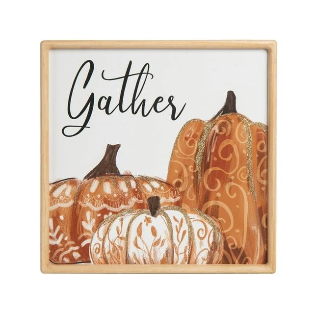 August Grove® Wood 15.75 in. Multicolor Autumn Pumpkin with Leaves Gather Wall Decor