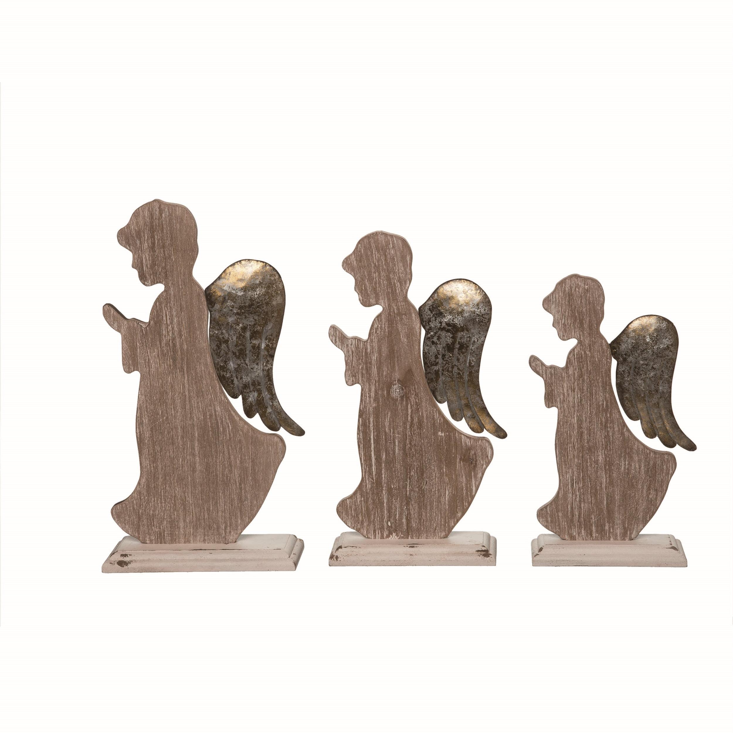 Rustic Brown Wood Christmas Angel Decor Set of 3