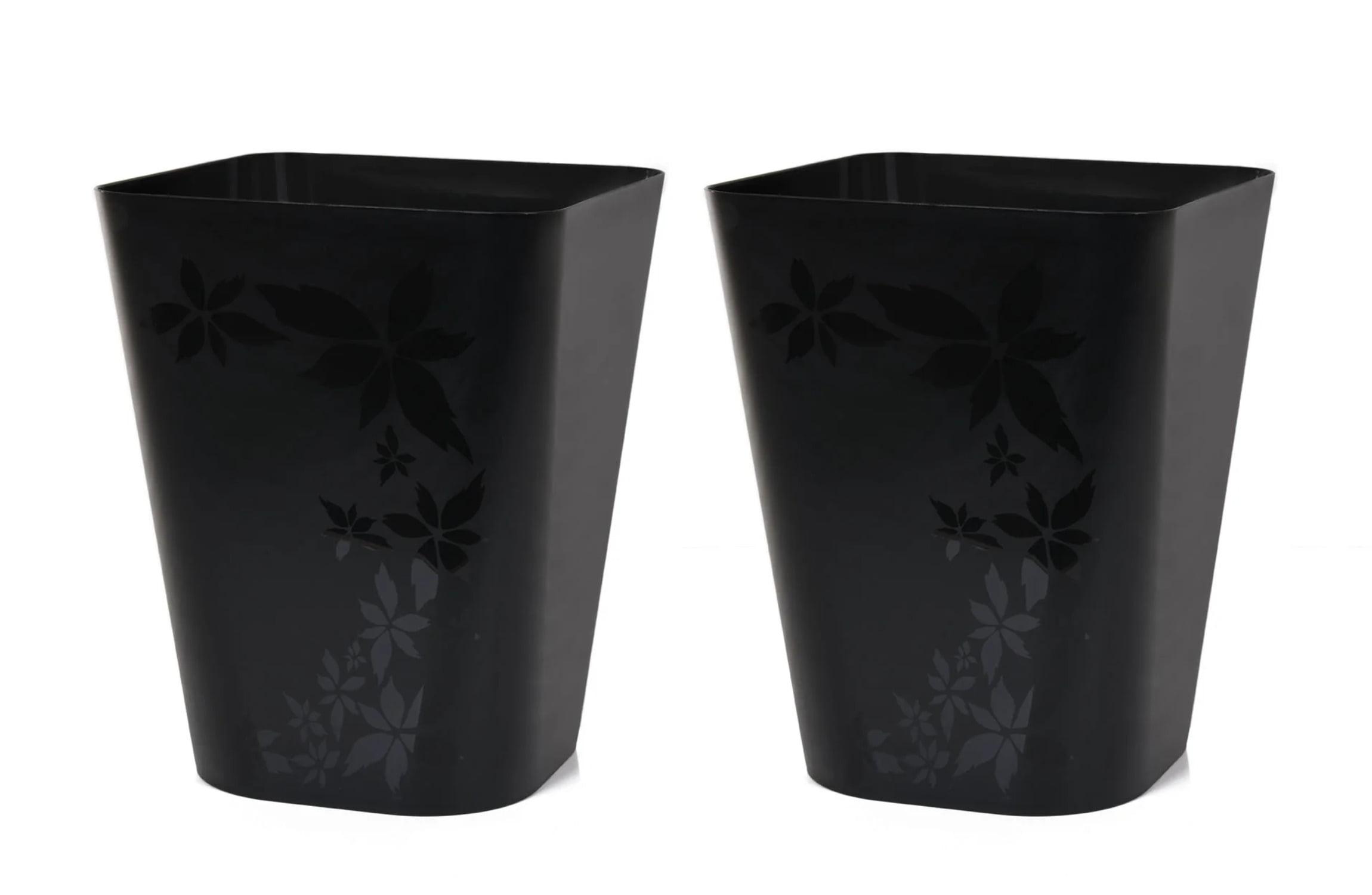 Black Floral Pattern Plastic Office Trash Bins - 12L, 2 Pack