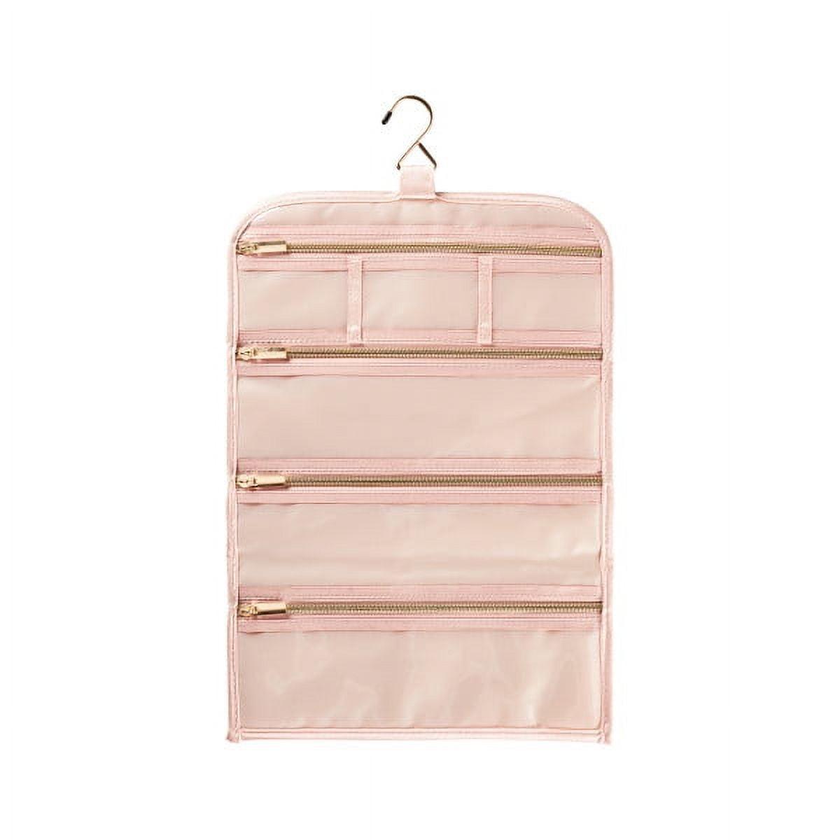 Blush Pink Travel Jewelry Roll with 6 Zippered Pockets