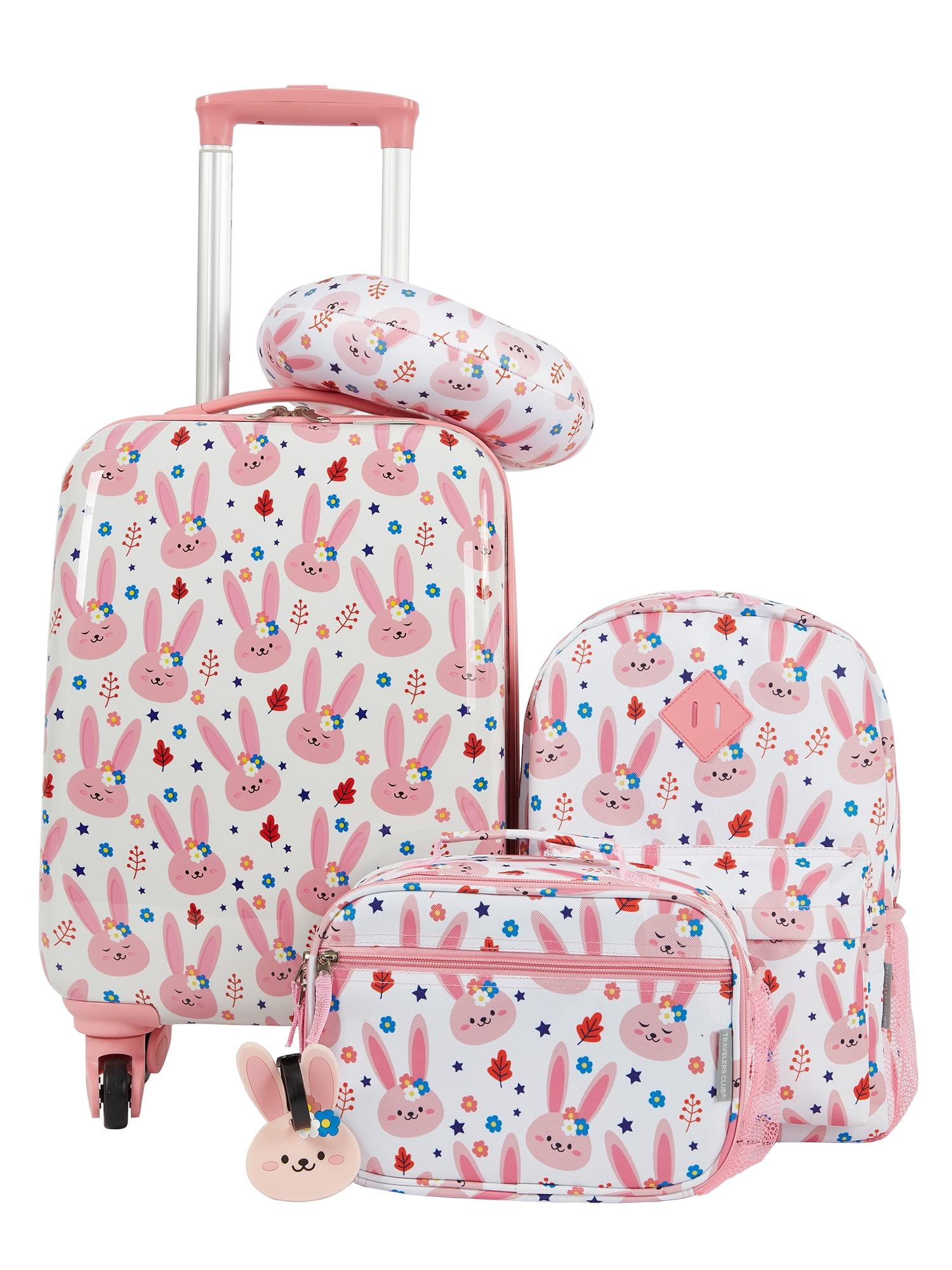 Kids' 5-Piece Pink Bunny Hard Shell Spinner Luggage Set