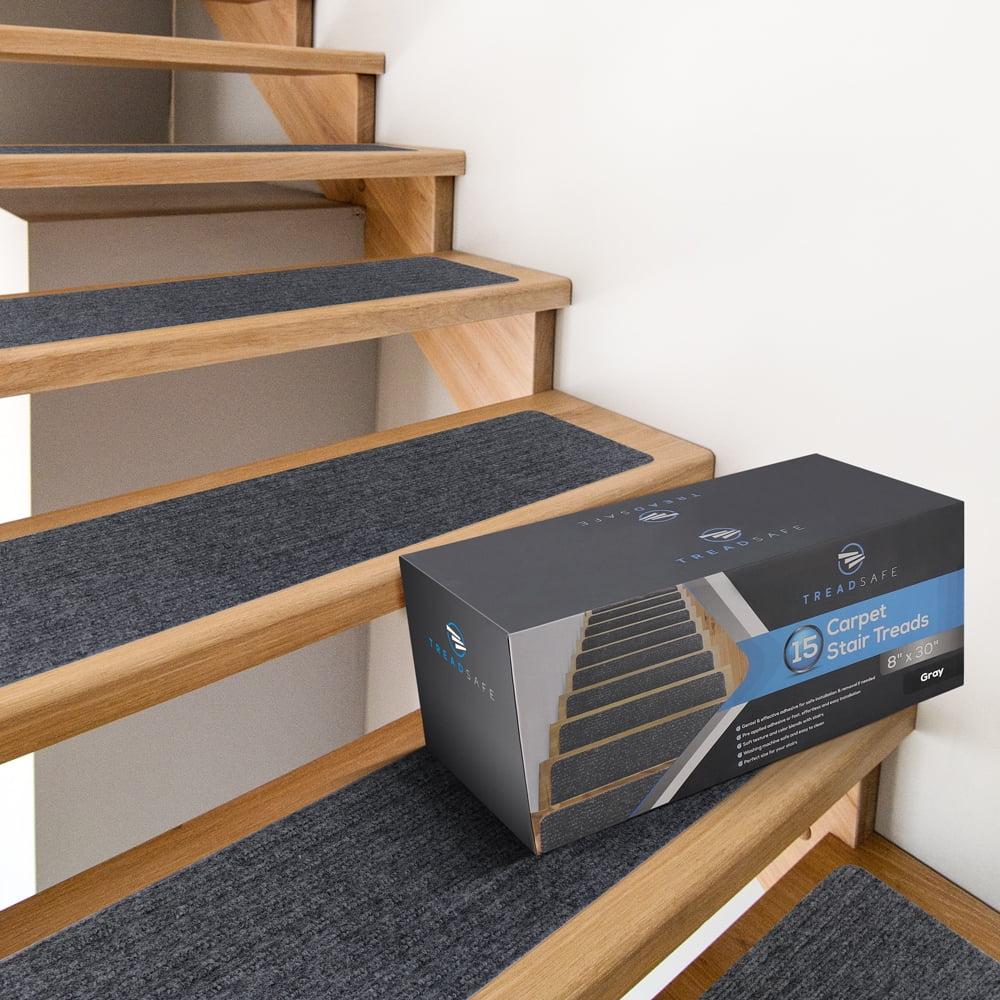 TreadSafe 15 Pack of Gray Non Slip Stair Treads for Indoors, 8"x30"