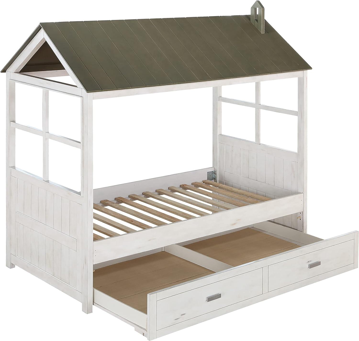 Twin Weathered White & Washed Gray Wood Trundle with Storage