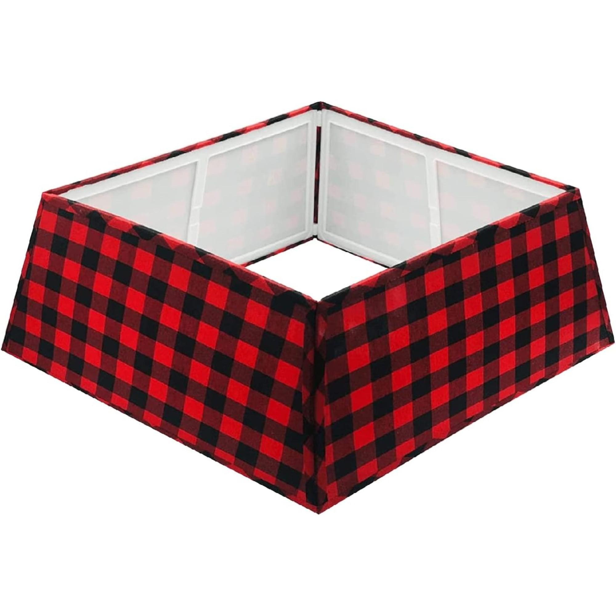 Large Plaid Canvas Square Christmas Tree Skirt Collar