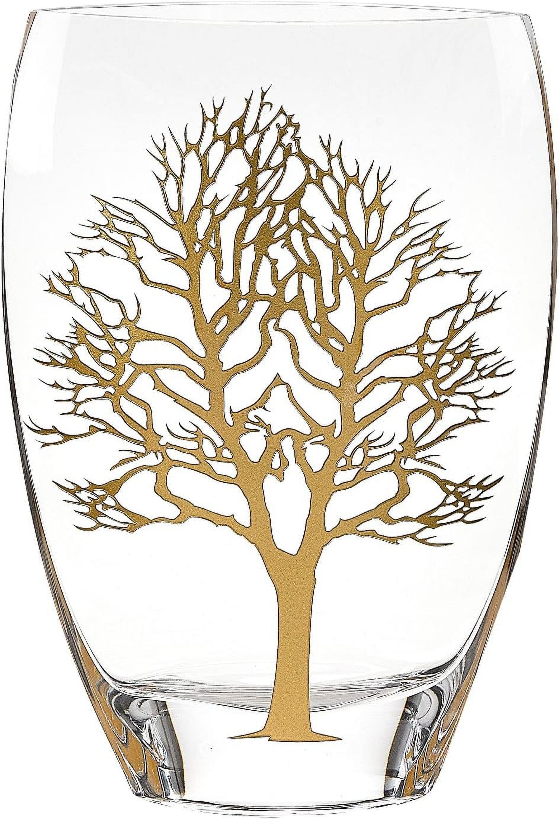 Gold Tree of Life Mouth-Blown Crystal Table Vase