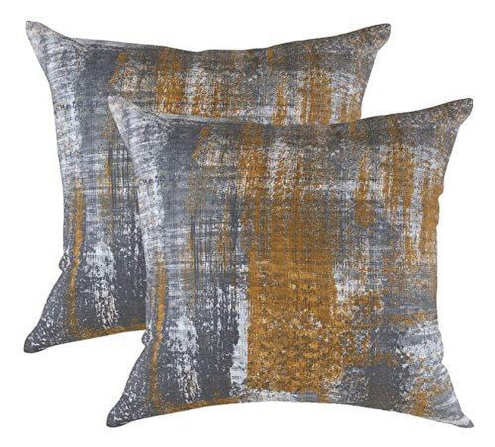 Mustard and Gray Cotton Euro Square Throw Pillow Covers, 16 x 16 Inches, Set of 2