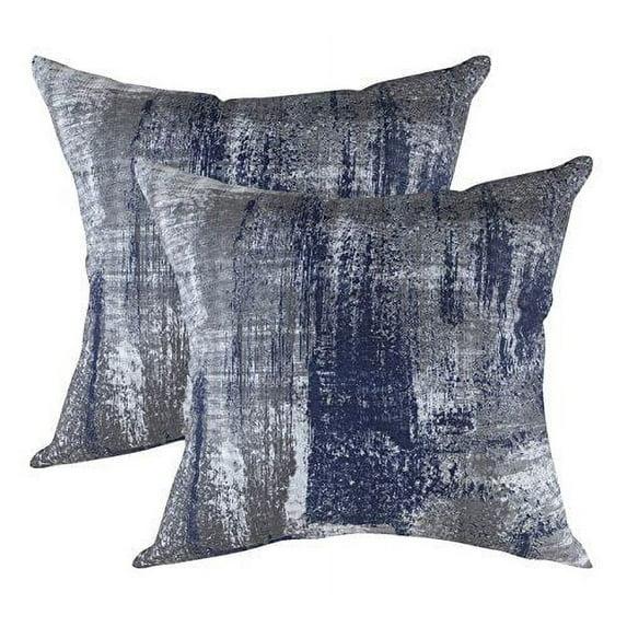TreeWool (Pack of 2) Brush Art Accent Decorative Square Cotton Throw Pillow Covers (22 x 22 inches, Navy Blue)