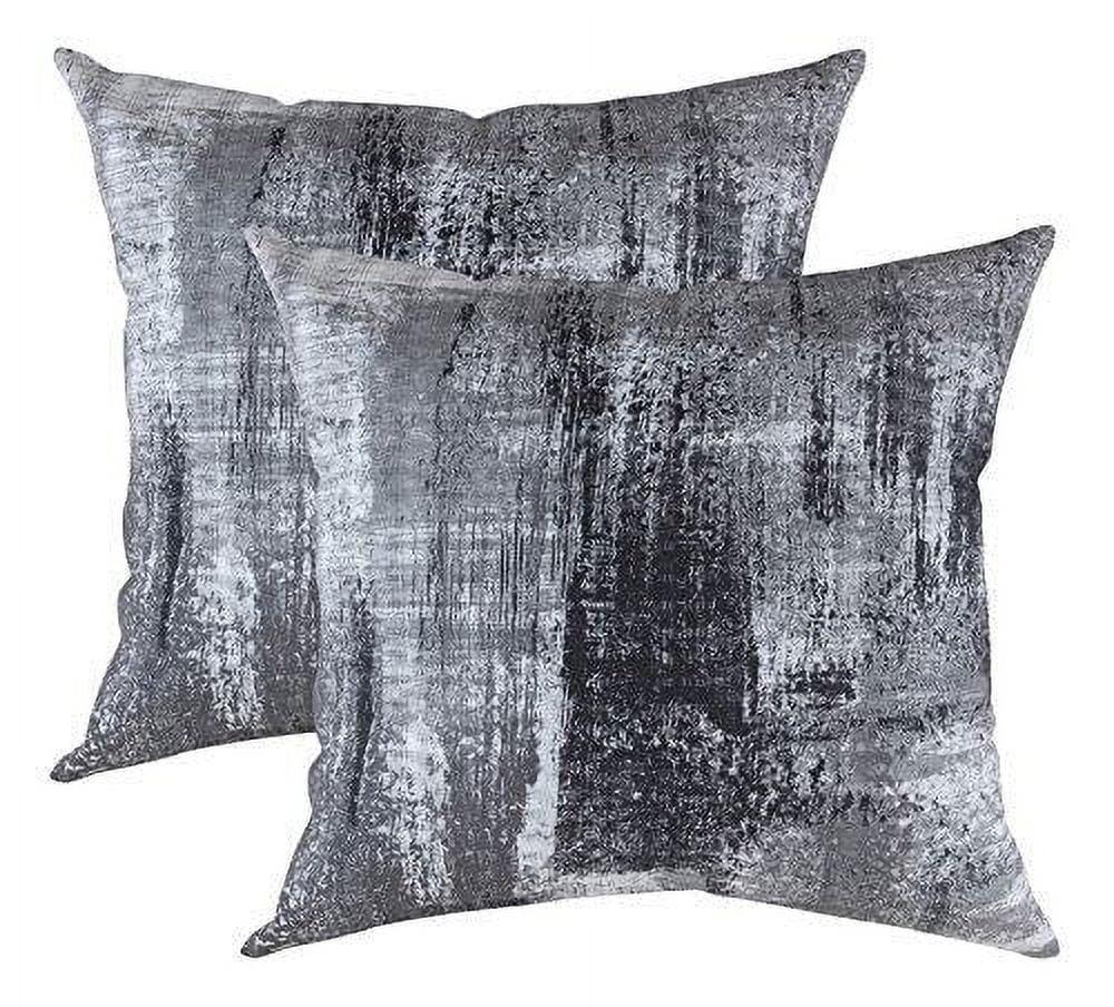 TreeWool (Pack of 2) Brush Art Accent Decorative Square Cotton Throw Pillow Covers (24 x 24 inches, Black)