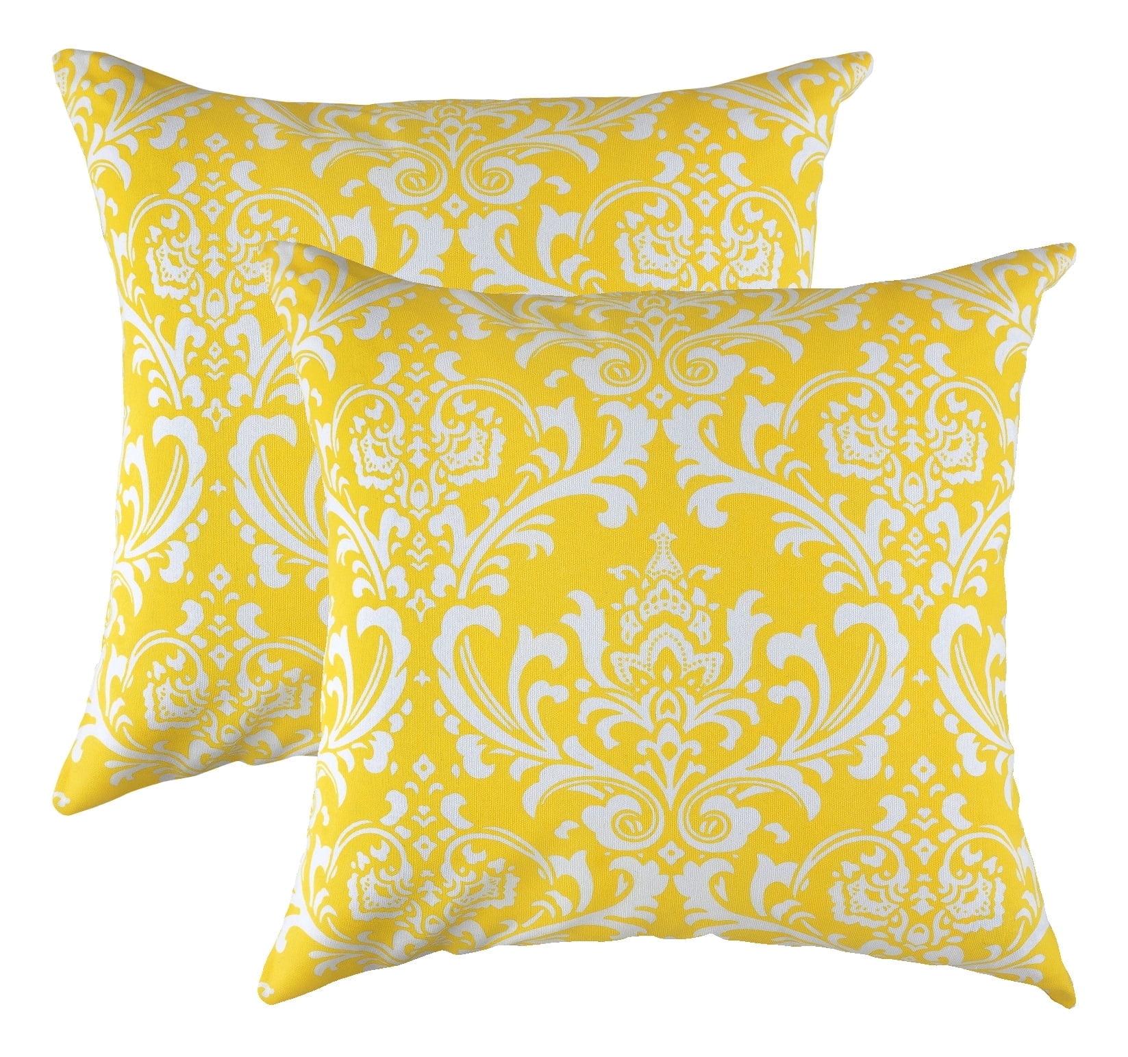 Yellow Damask Cotton Euro Throw Pillow Covers Set of 2