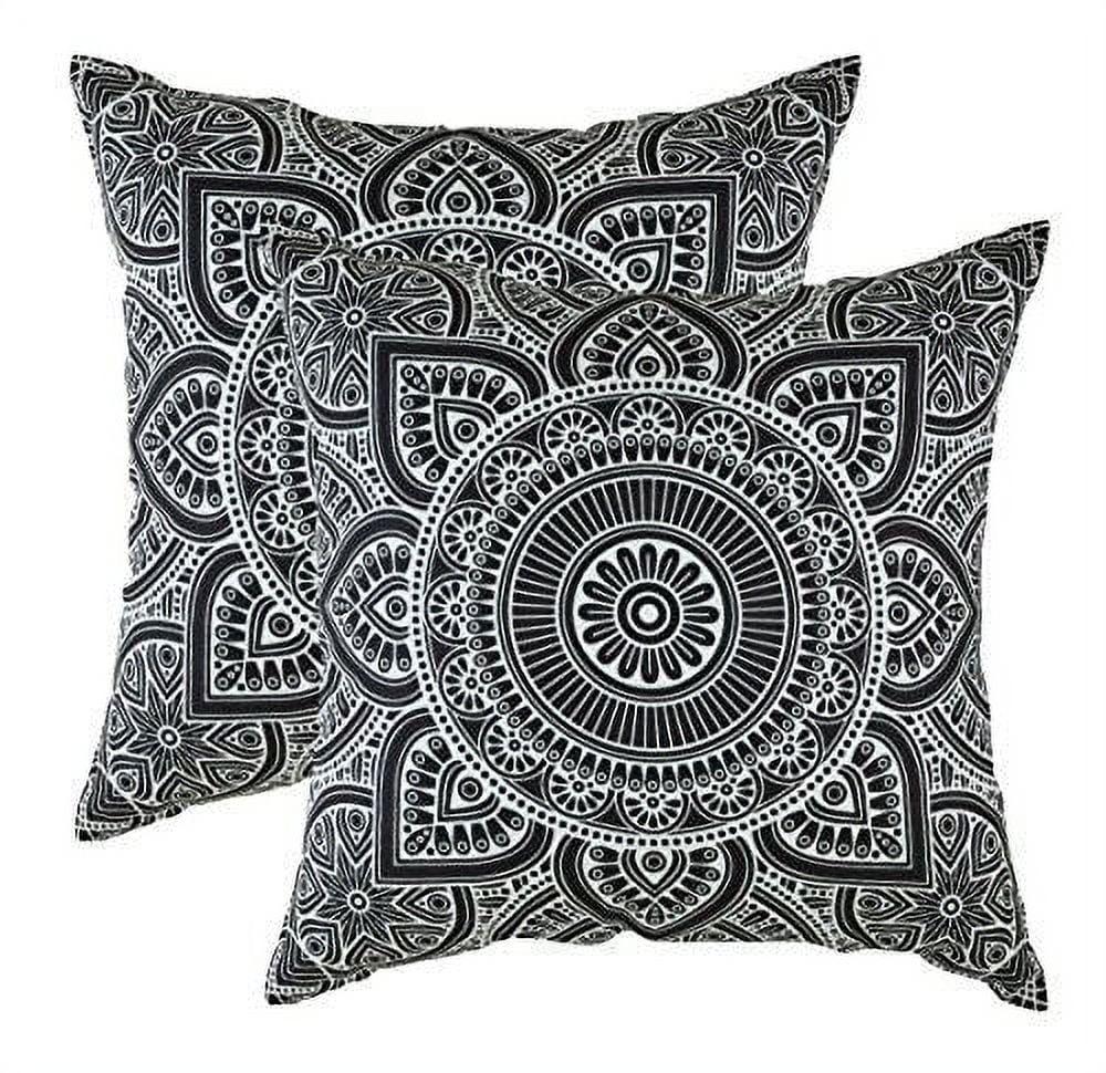 TreeWool Black Mandala Cotton 22" x 22" Euro Throw Pillow Covers, Set of 2